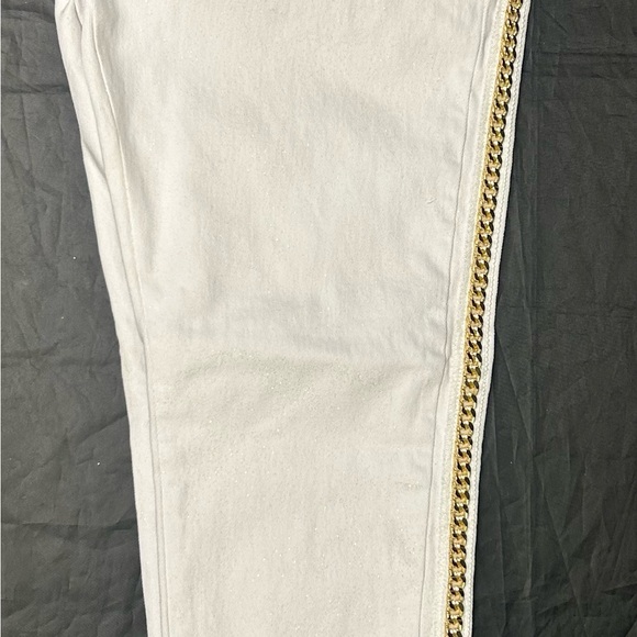 Barabas Jeans Mens 40 White Sparkly Glittery Gold Chain Stretch Denim 40x32  NEW - Picture 9 of 12